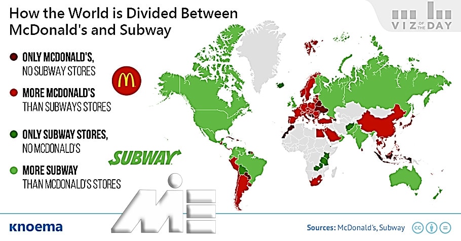 تفاوت سیطره مک دونالد و subway در جهان