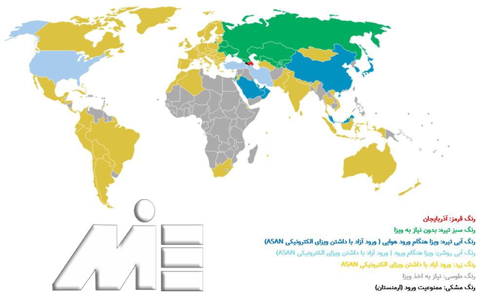 نقشه آزادی سفر برای دارندگان پاسپورت آذربایجان