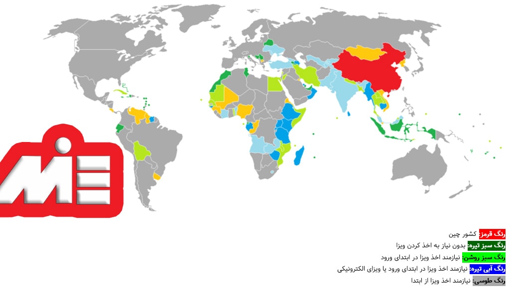 نمودار نقشه آزادی سفر برای دارندگان پاسپورت چین