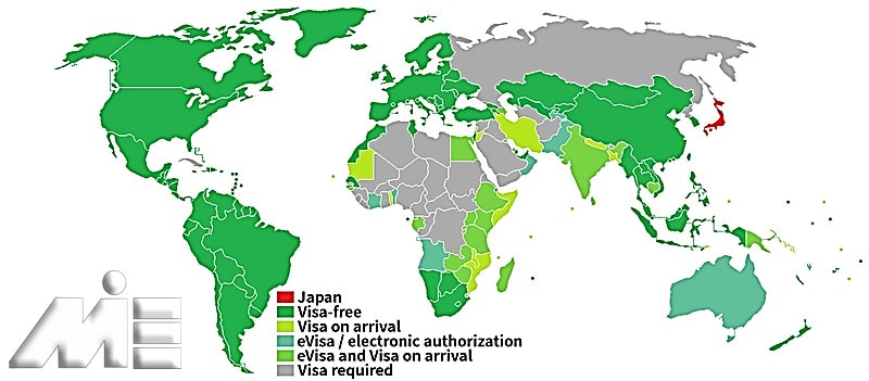 نقشه آزادی سفر برای دارندگان پاسپوت ژاپن