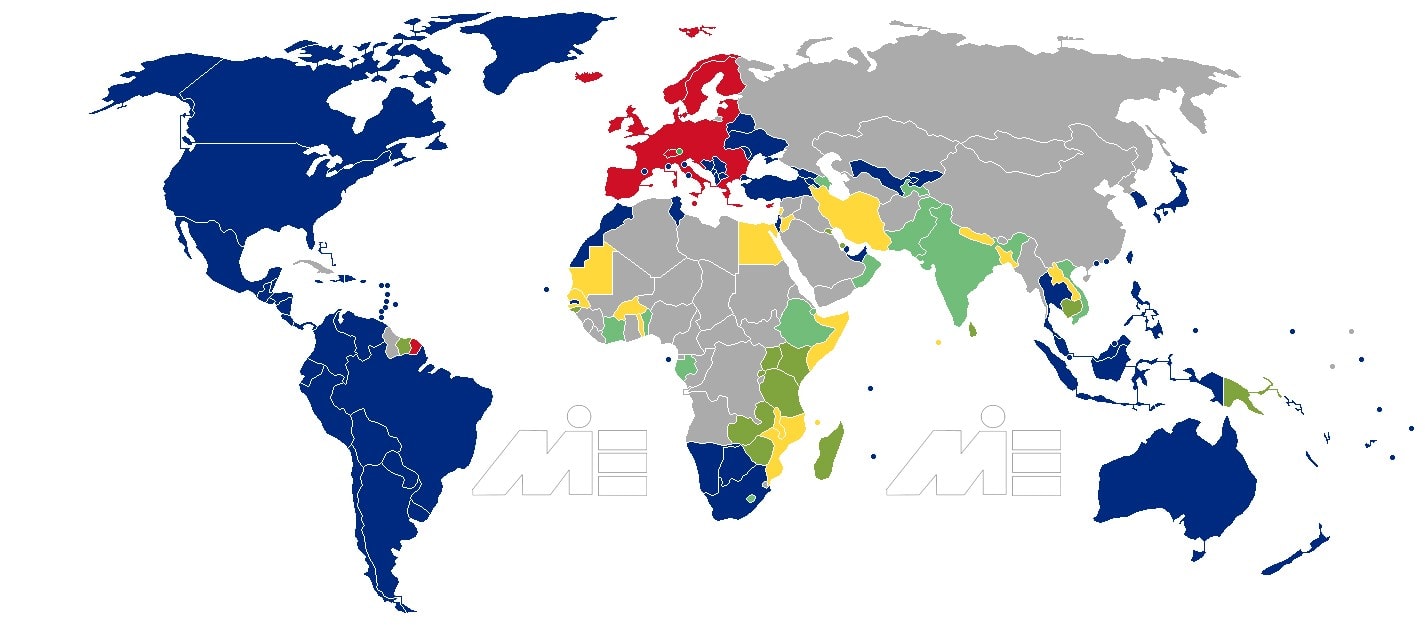 نقشه آزادی سفر برای دارندگان پاسپورت لیختن اشتاین