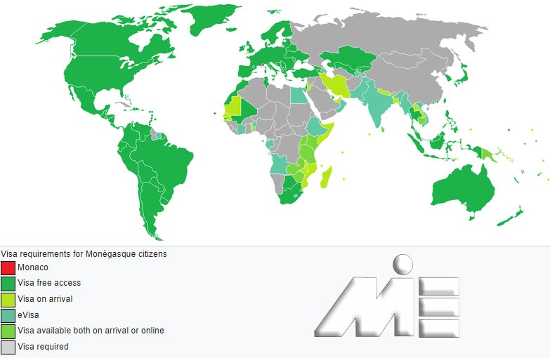 نقشه آزادی سفر برای دارندگان پاسپورت موناکو