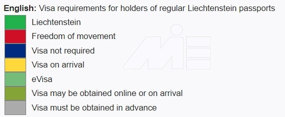 راهنمای نقشه آزادی سفر برای دارندگان پاسپورت لیختن اشتاین