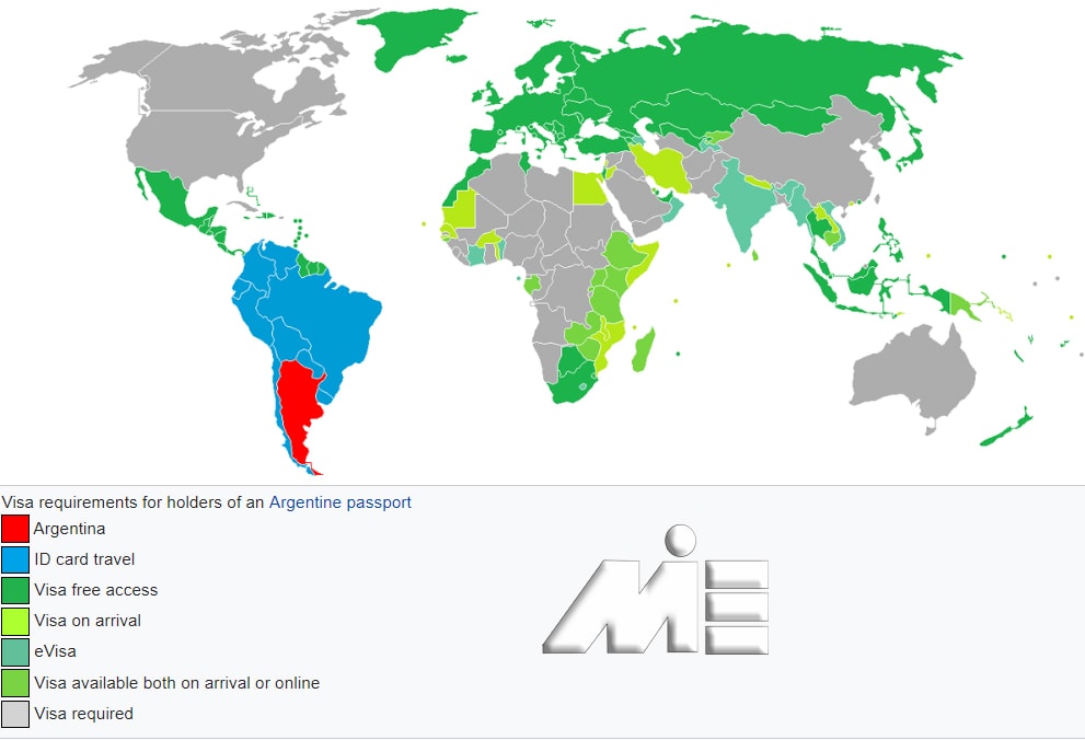 نقشه آزادی سفر برای دارندگان پاسپورت آرژانتین