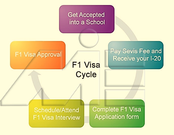 فلوچارت پروسه اخذ ویزای دانشجویی آمریکا از نوع F-1