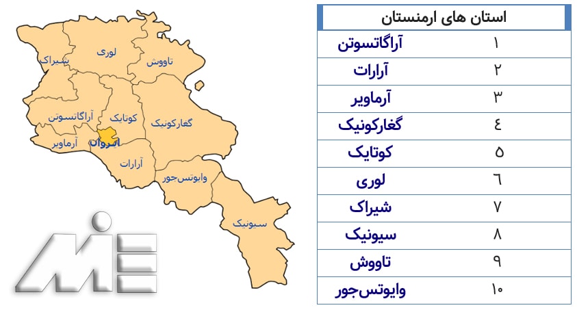 اطلاعات و نقشه استان های کشور ارمنستان