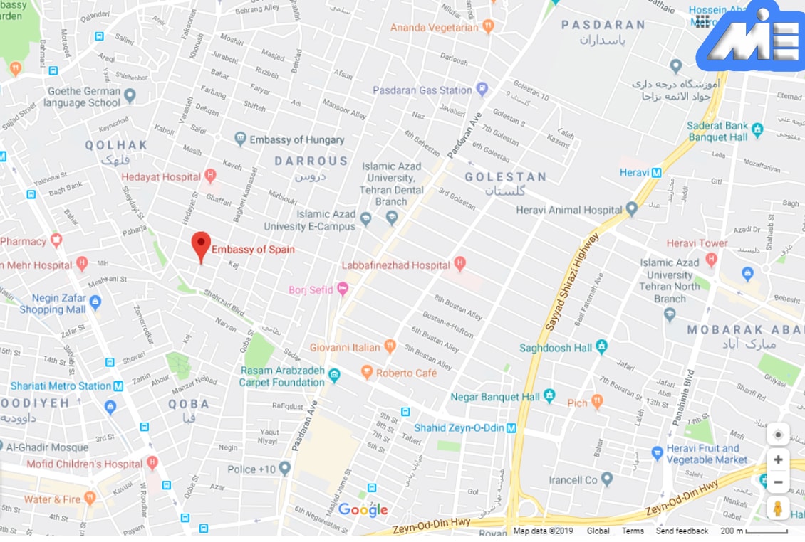 آدرس سفارت اسپانیا بر روی نقشه گوگل مپ