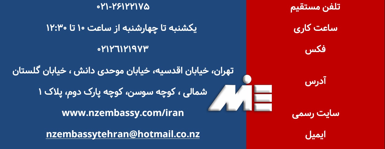 جدول آدرس و اطلاعات تماس سفارت نیوزلند در تهران